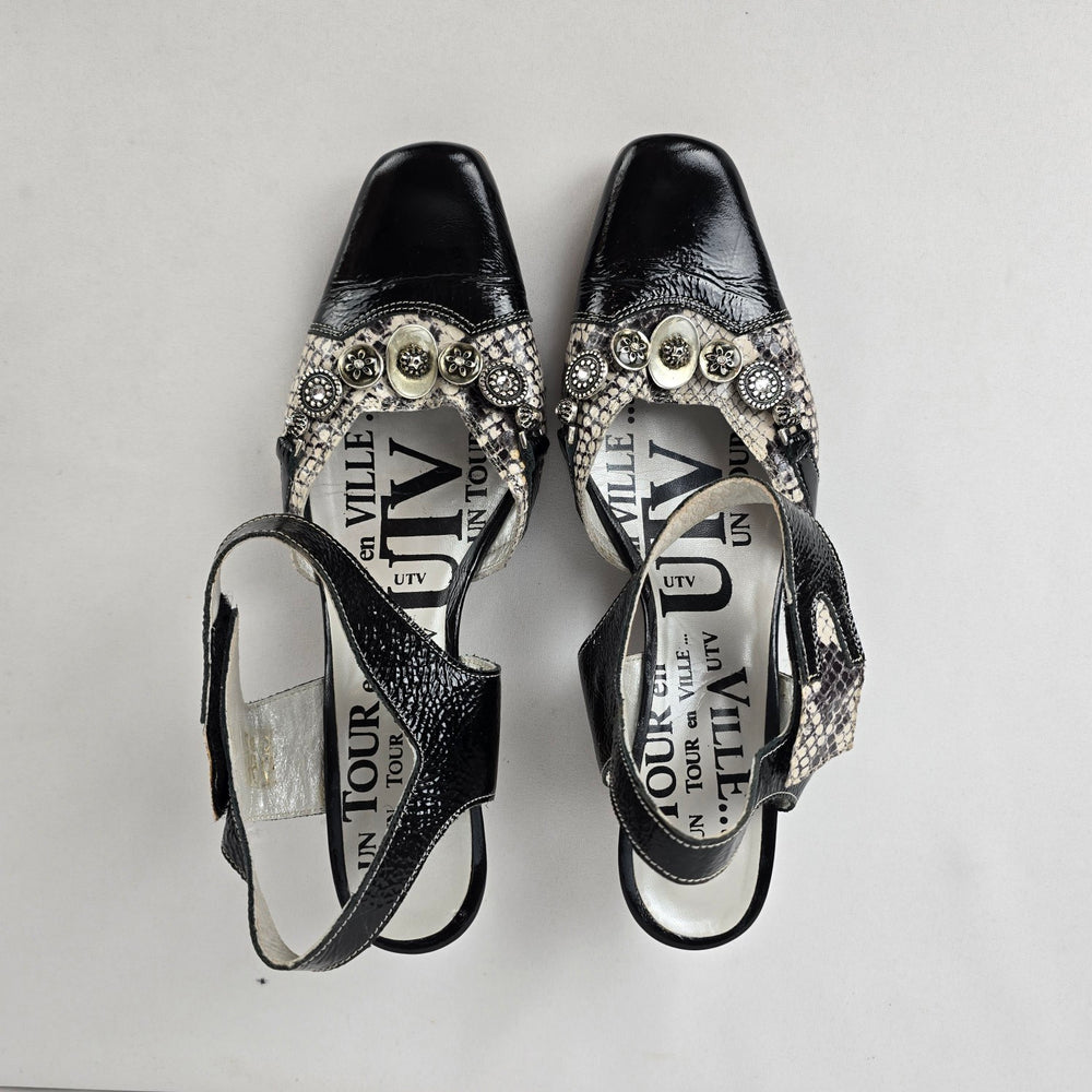 Tour en Ville Black Patent Snakeskin Mary Jane Heels Size 10