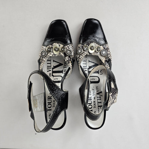 Tour en Ville Black Patent Snakeskin Mary Jane Heels Size 10