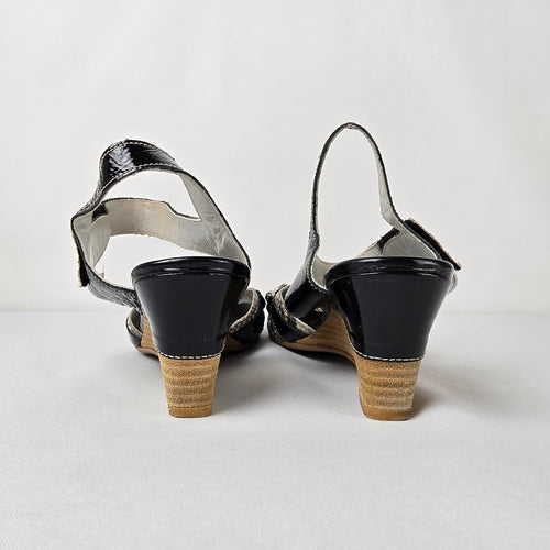 Tour en Ville Black Patent Snakeskin Mary Jane Heels Size 10