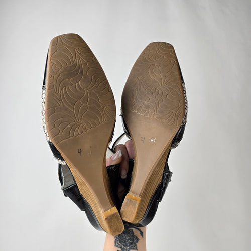 Tour en Ville Black Patent Snakeskin Mary Jane Heels Size 10