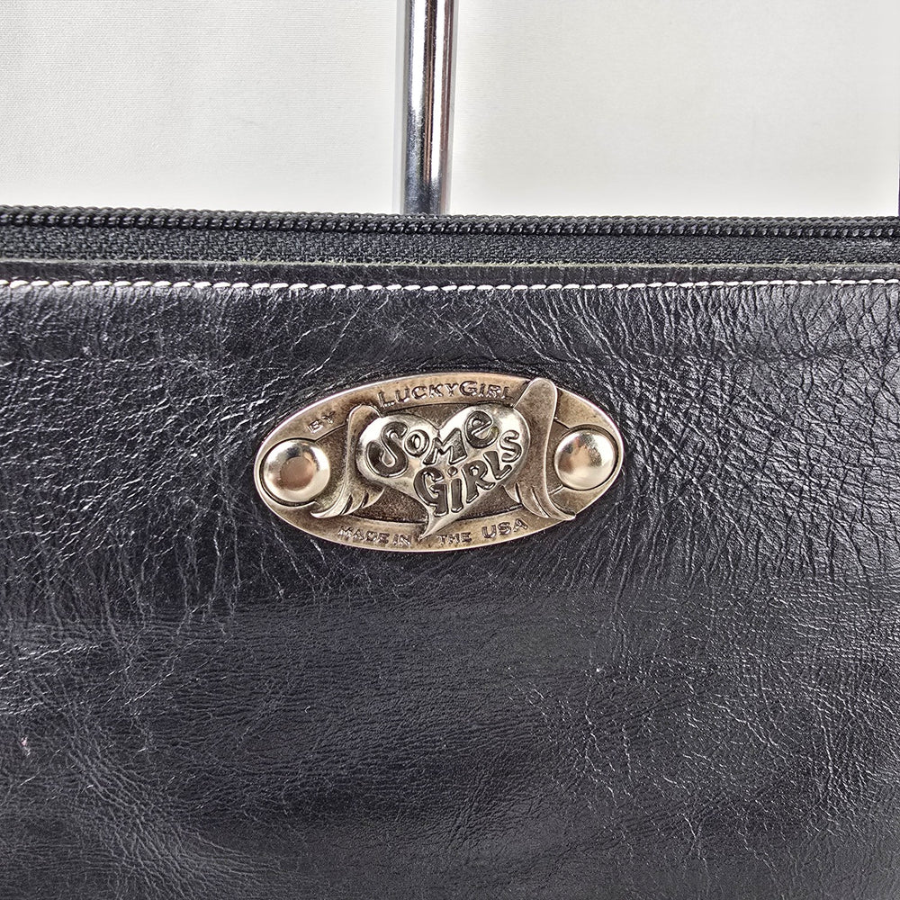 Vintage Lucky Girl Some Girls Black Leather Shoulder Bag Y2K