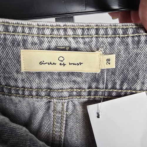 Circle of Trust BODI High Rise Grey Acid Wash Waist Tie Tapered Jeans Size 28