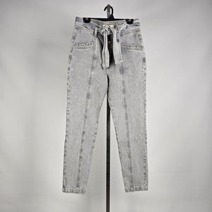 Circle of Trust BODI High Rise Grey Acid Wash Waist Tie Tapered Jeans Size 28