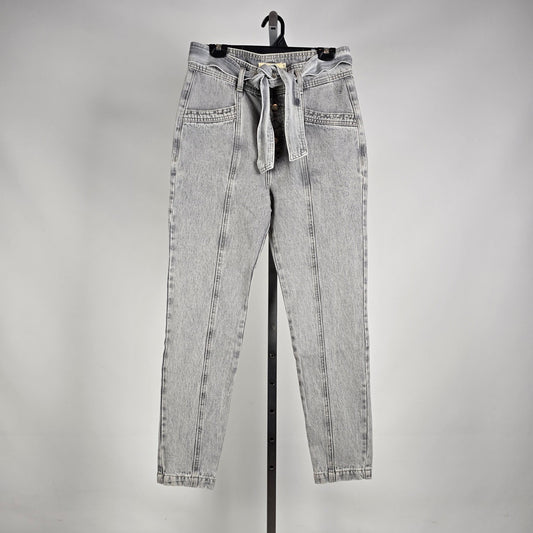 Circle of Trust BODI High Rise Grey Acid Wash Waist Tie Tapered Jeans Size 28