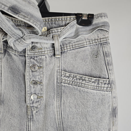 Circle of Trust BODI High Rise Grey Acid Wash Waist Tie Tapered Jeans Size 28