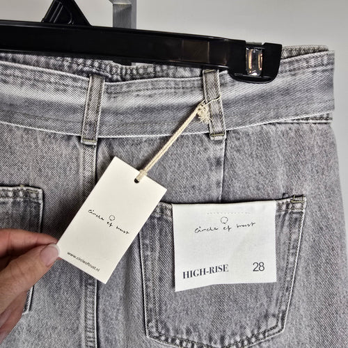 Circle of Trust BODI High Rise Grey Acid Wash Waist Tie Tapered Jeans Size 28