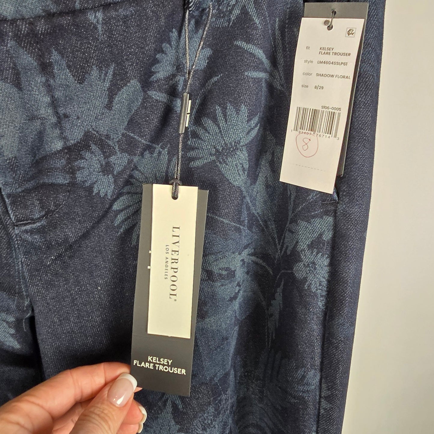 Liverpool Los Angeles Kelsey Flare Blue Floral Flare Leg Trousers 8/29