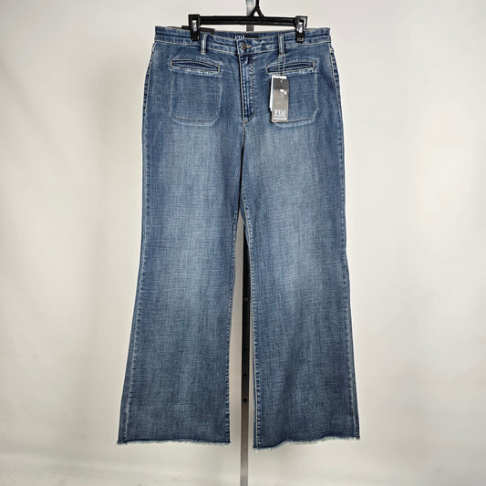 FDJ Suzanne Wide Leg Denim Jeans Raw Hem Size 16