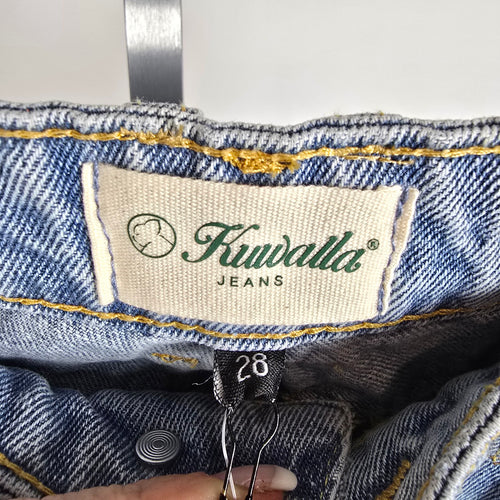Kuwalla Low Rise Cargo Wide Leg Light Wash Jeans Size 28
