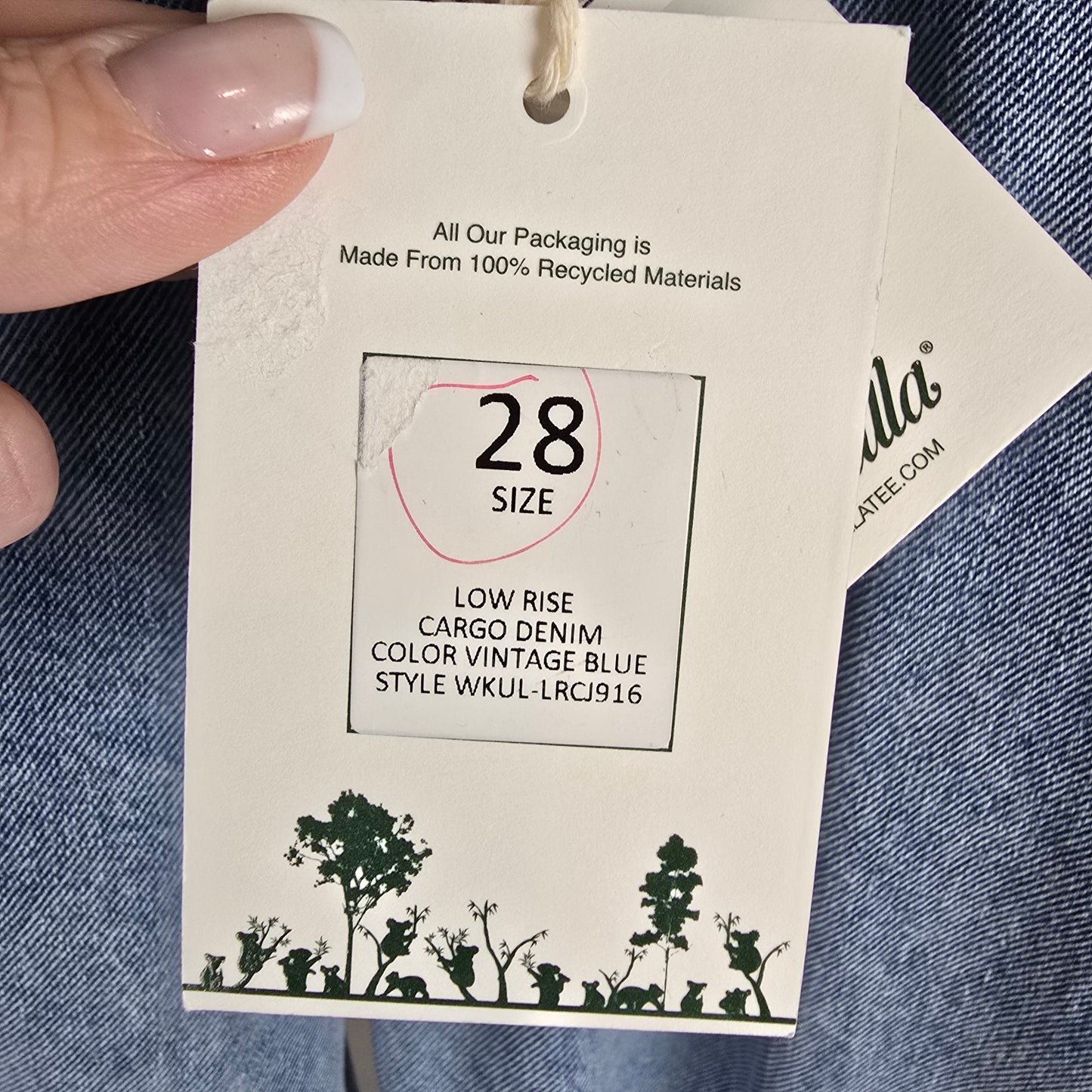 Kuwalla Low Rise Cargo Wide Leg Light Wash Jeans Size 28