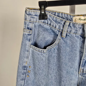 Kuwalla Low Rise Cargo Wide Leg Light Wash Jeans Size 28