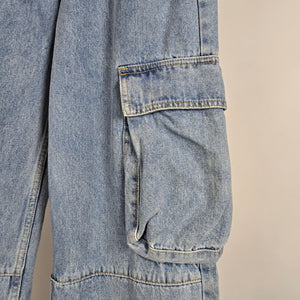 Kuwalla Low Rise Cargo Wide Leg Light Wash Jeans Size 28
