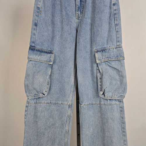 Kuwalla Low Rise Cargo Wide Leg Light Wash Jeans Size 28