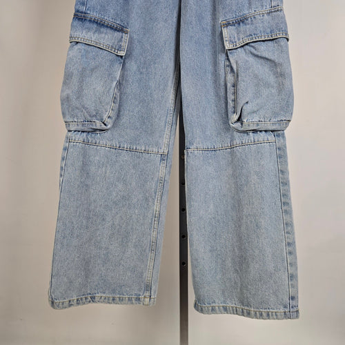 Kuwalla Low Rise Cargo Wide Leg Light Wash Jeans Size 28