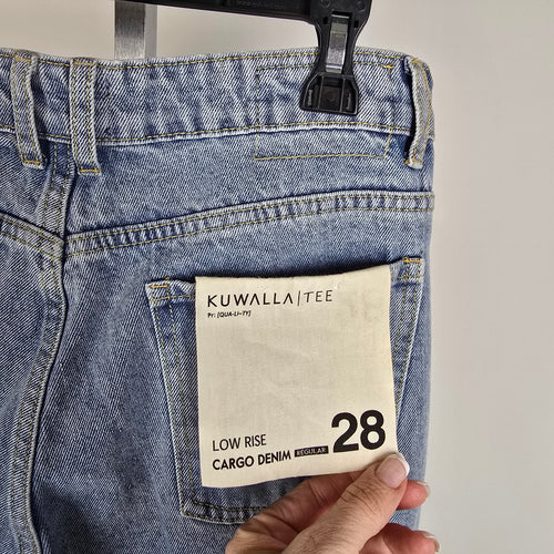 Kuwalla Low Rise Cargo Wide Leg Light Wash Jeans Size 28