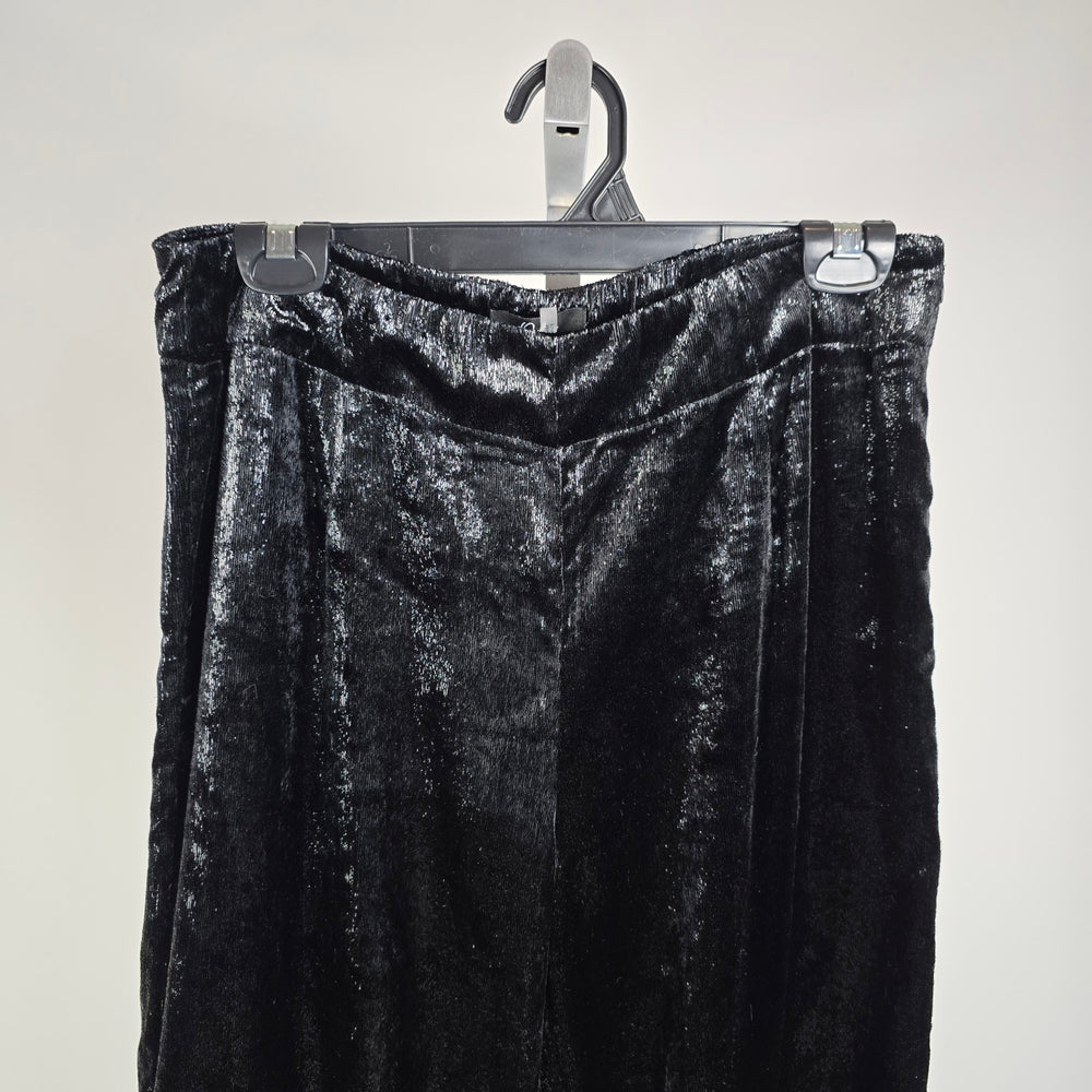 Orly Black Crushed Velvet Flare Pants Size M