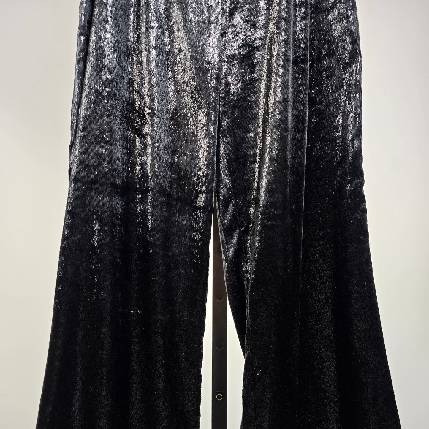Orly Black Crushed Velvet Flare Pants Size M