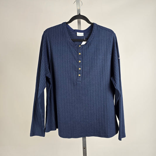 Columbia Sportswear Ribbed Henley Top 2X Navy Long Sleeve Casual Shirt