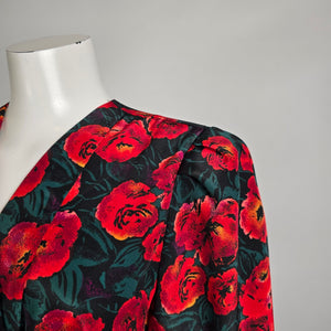 Vintage La Milan NY Red Poppy Floral Dress Size 14 Petite