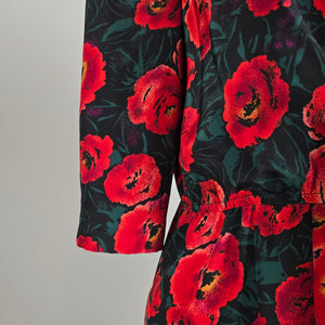 Vintage La Milan NY Red Poppy Floral Dress Size 14 Petite