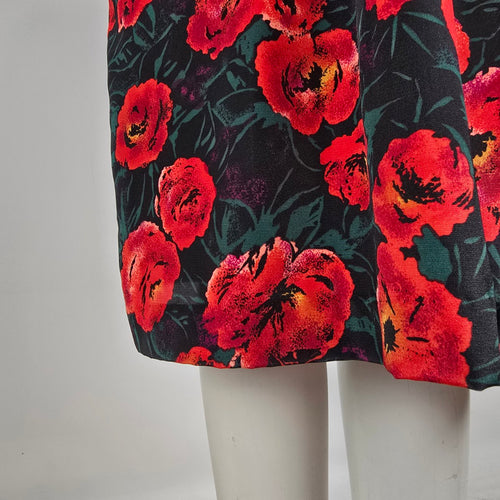 Vintage La Milan NY Red Poppy Floral Dress Size 14 Petite