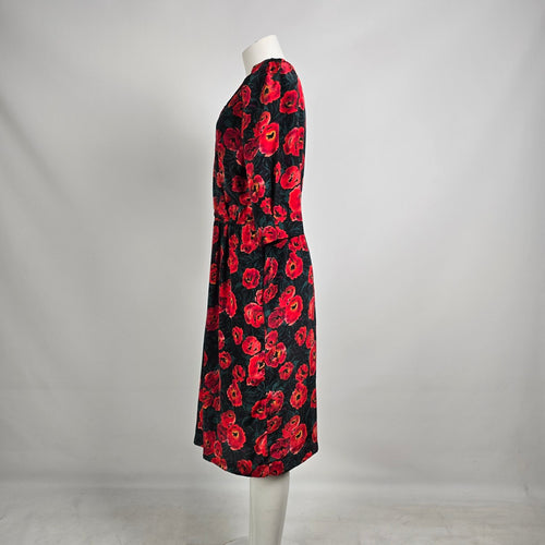 Vintage La Milan NY Red Poppy Floral Dress Size 14 Petite