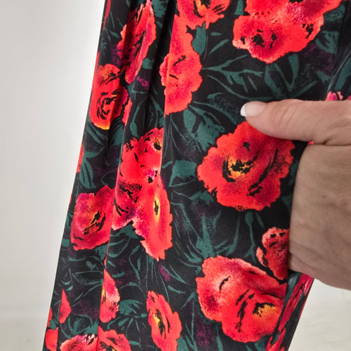 Vintage La Milan NY Red Poppy Floral Dress Size 14 Petite