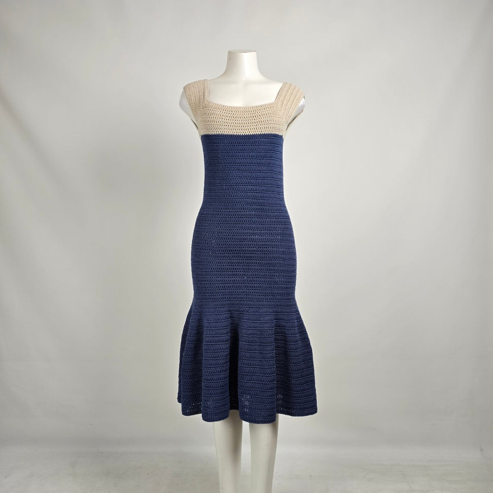 Crochet Knit Mermaid Dress Navy & Cream Size S