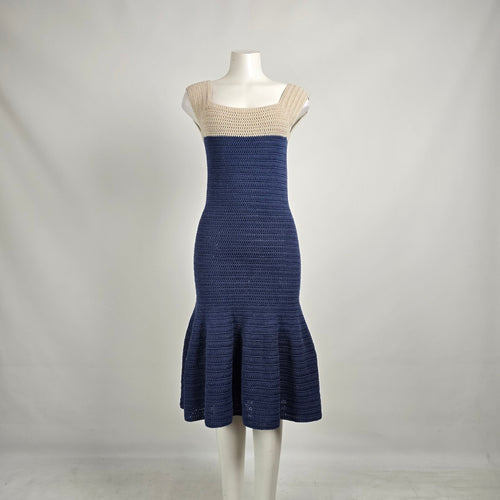 Crochet Knit Mermaid Dress Navy & Cream Size S