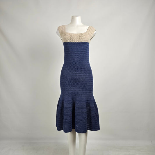 Crochet Knit Mermaid Dress Navy & Cream Size S