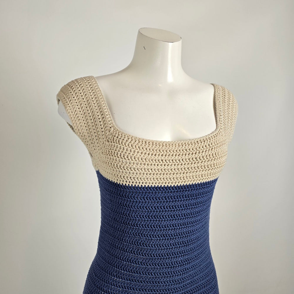 Crochet Knit Mermaid Dress Navy & Cream Size S