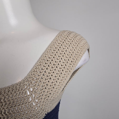 Crochet Knit Mermaid Dress Navy & Cream Size S