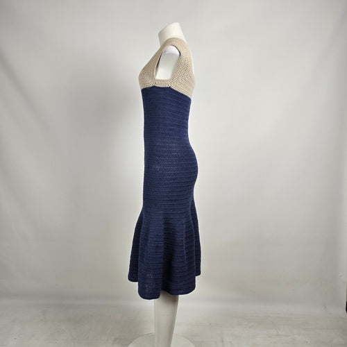 Crochet Knit Mermaid Dress Navy & Cream Size S