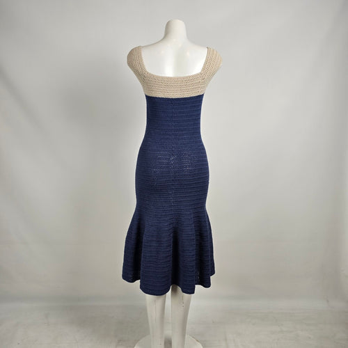 Crochet Knit Mermaid Dress Navy & Cream Size S