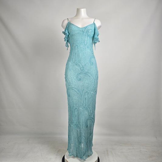 Vintage Chelsea Nites Aqua Beaded Evening Gown Size 6 Whimsical