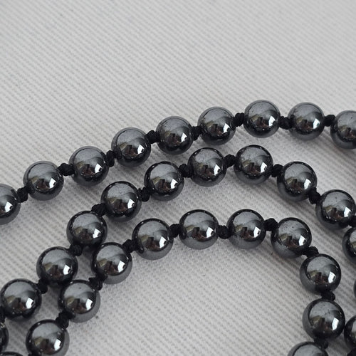 Vintage Hematite Bead Multi-Strand Necklace with Black Cabochon Accent