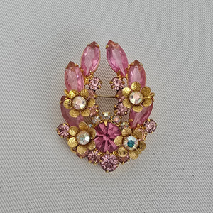 Vintage D&E Juliana Pink Rhinestone Flower Cluster Brooch