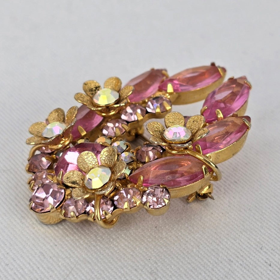 Vintage D&E Juliana Pink Rhinestone Flower Cluster Brooch