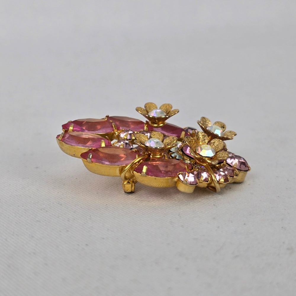 Vintage D&E Juliana Pink Rhinestone Flower Cluster Brooch