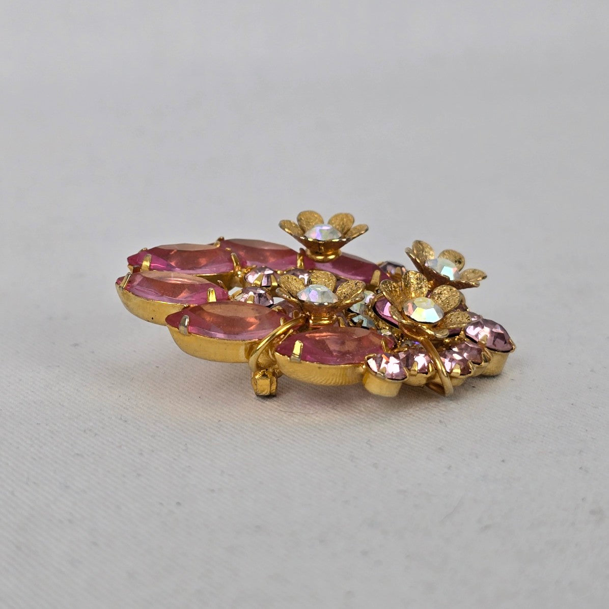 Vintage D&E Juliana Pink Rhinestone Flower Cluster Brooch