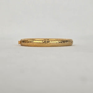 Vintage Floral Etched Gold Tone Hinged Bangle Bracelet