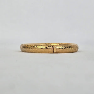 Vintage Floral Etched Gold Tone Hinged Bangle Bracelet