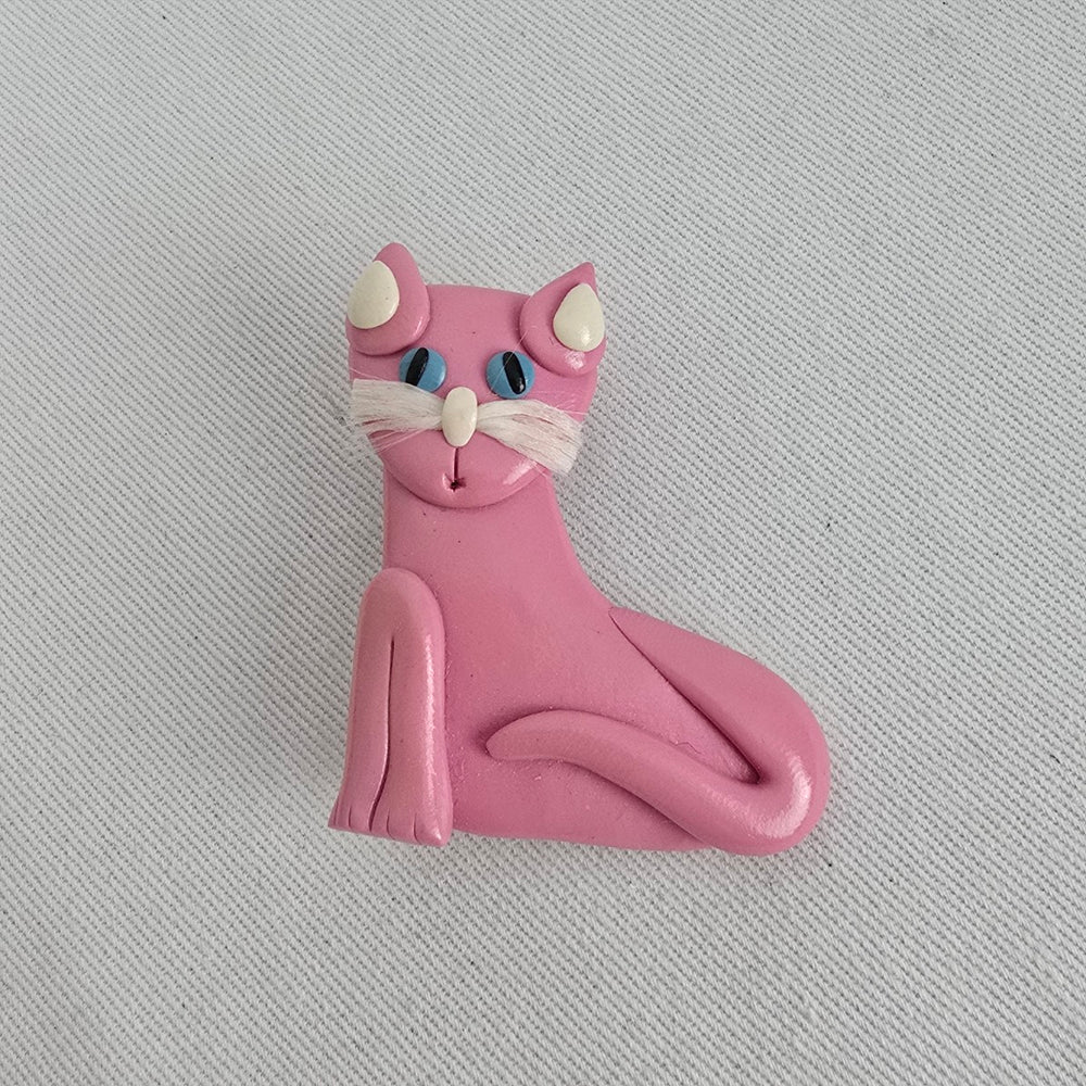 Vintage Pink Cat Brooch Whimsical Kitschy Kitty Pin