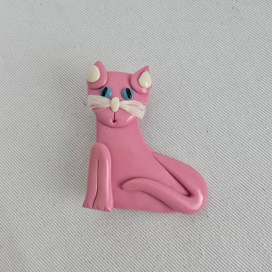 Vintage Pink Cat Brooch Whimsical Kitschy Kitty Pin