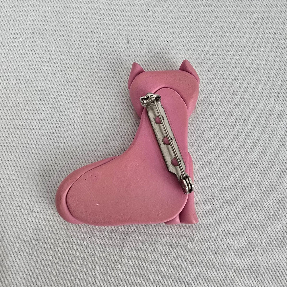 Vintage Pink Cat Brooch Whimsical Kitschy Kitty Pin
