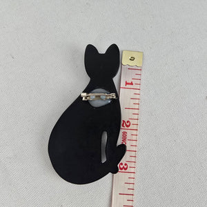 Vintage Black Cat Brooch Rhinestone Eyes
