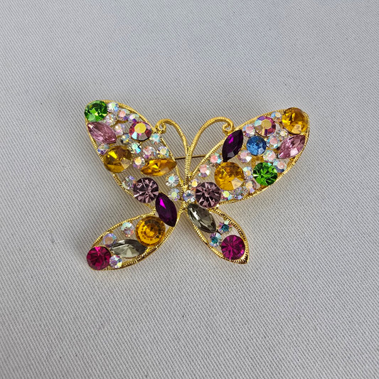 Vintage Rhinestone Butterfly Brooch Aurora Borealis Pin