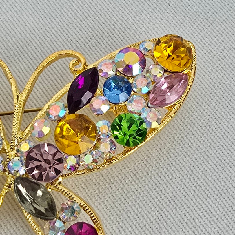 Vintage Rhinestone Butterfly Brooch Aurora Borealis Pin