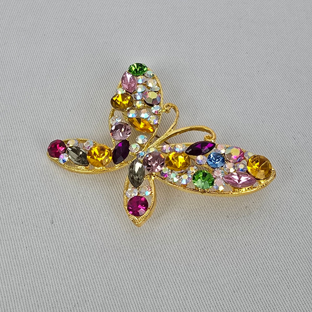 Vintage Rhinestone Butterfly Brooch Aurora Borealis Pin