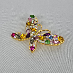 Vintage Rhinestone Butterfly Brooch Aurora Borealis Pin